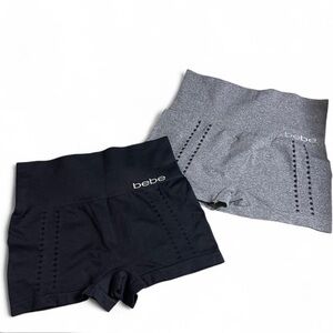 BEBE Size XL Set of 2 Short Nylon Spandex Shorts Black Gray Stretch Athletic